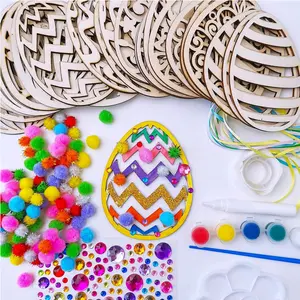 32-Piece DIY Paintable Wooden Easter Eggs Craft Kit for Kids, Unfinished Laser Cut Egg Decorating Set for Spring Classroom Home Activities Art Supplies