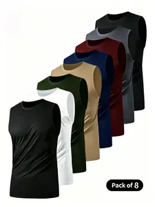 Men's Breathable Sleeveless Vest Set, Loose Fit Short Sleeveless Shirt, Casual Gym Training Top, Workout Vest, Sports Tank Tops, All Seasons Wear