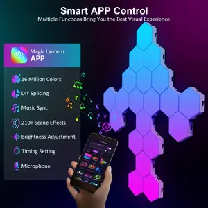 2024 LED Hexagon Gaming Lights- 20 PCS Led Hex Light Panels Hexagon Smart Wall Lights Sync to Music for Room Bar Decor Gaming Setup