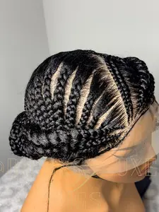 Cornrow Braided Wig — Full Lace — Updo Roll Style — Black — Glueless