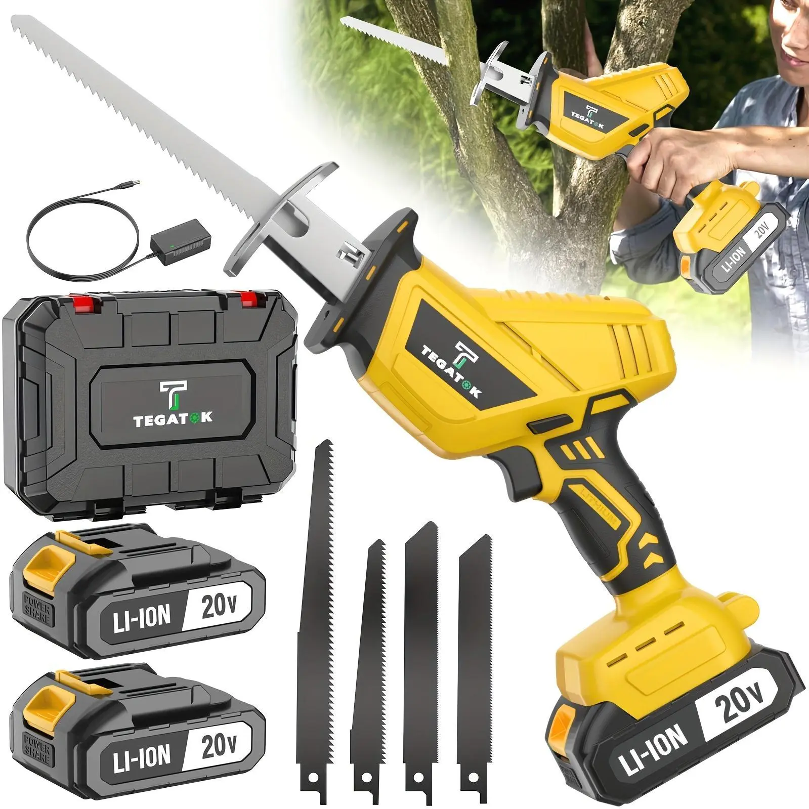 Newly Upgraded Electric Reciprocating Saw, Wireless HandSaw with LED Light and Safety Lock, Suitable for Multi-Purpose Cutting, Equipped with 1 Or 2 Battery, Replaceable Saw Blades and Tool Box, Tools On At a Discount, Men's Gift, Christmas Gift