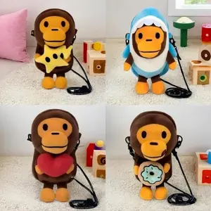 Cute Monkey Plush Crossbody Bag, Soft Stuffed Animal Shoulder Bag for Kids - Women's Phone Purse