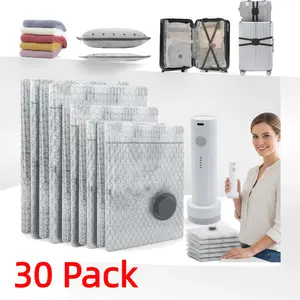 【2026 Upgraded】30 Jumbo Size Vacuum Bags ,Cordless Travel Vacuum Bag Set with Rechargeable Air Pump,Vacuum Sealed Bags for Clothing, Bedding, Blankets and Comforters, Space Saver for Luggage Packing and Moving,Compression Bag, Organiser Kit