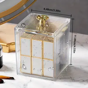 1pc Clear Acrylic Swab Holder with Golden Accents - Transparent Bathroom Organizer, Home Decor Organiser for Pads, Lipstick & Makeup Essentials, Elegant Countertop Storage Box for Bathroom or Vanity, Bathroom Accessories