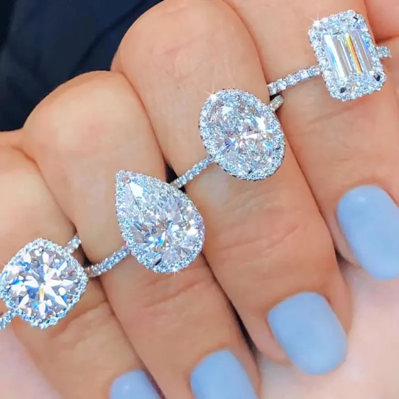 Silver Color Oval Pear Cut Wedding Rings For Women Luxury Promise Engagement Bridal Jewelry Cubic Zirconia Anniversary Ring
