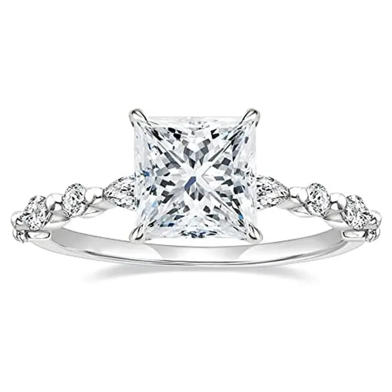 925 Sterling Silver Princess Cut CZ Engagement Ring for Women – Marquise & Round Cubic Zirconia Wedding Band