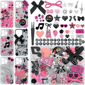 X-HDJ01  1050 Pcs Junk Phone Case Charms Kit, Charms for Customizing Cases, Kawaii Bow, Letter Beads, Nail Accessories, Flatback Pearls, Rhinestones, Cute Aesthetic Decor for Personalization Smartphone Cellphone
