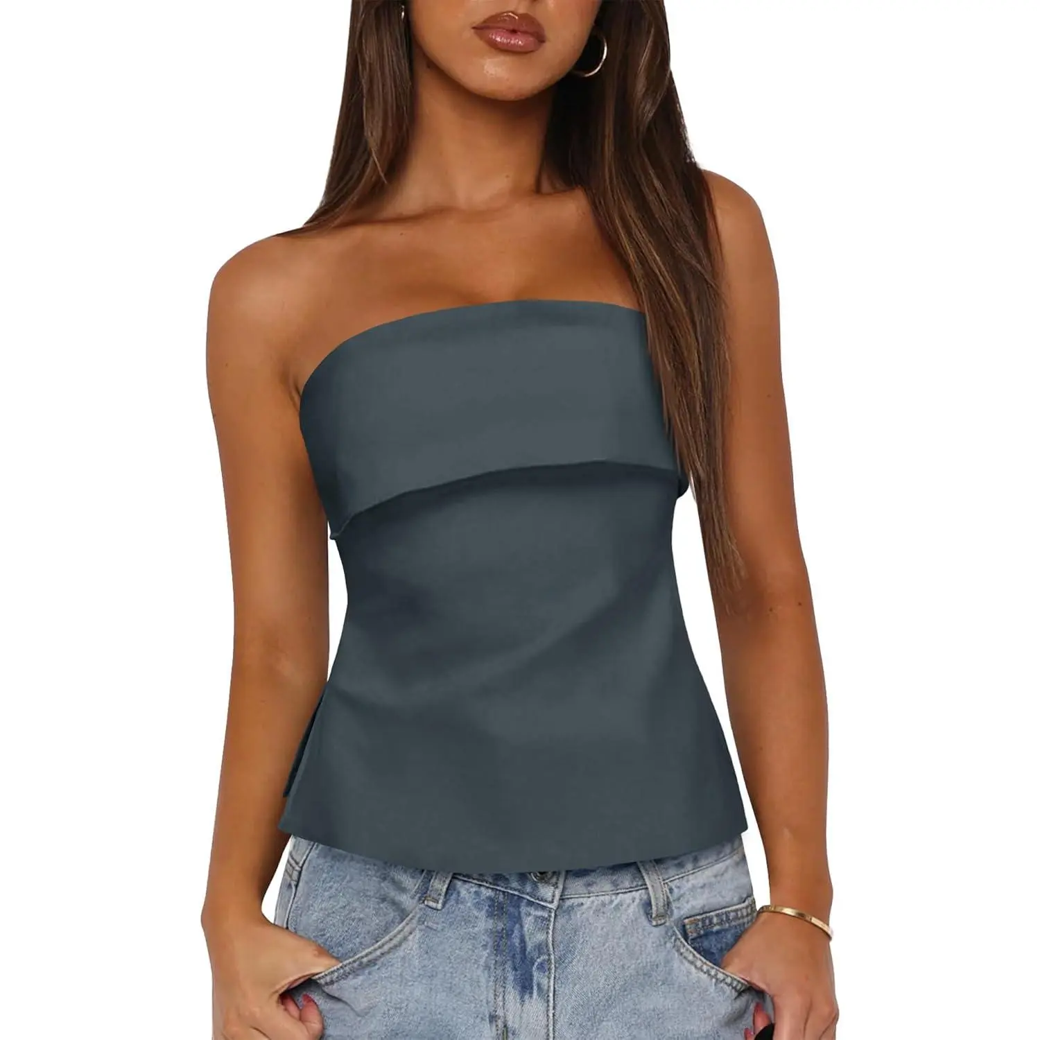 Aoysky Women's Sexy Tube Tops Off Shoulder Strapless Bandeau Top Side Split Y2K Going Out Trendy Outfits,back to school,back to school shopping