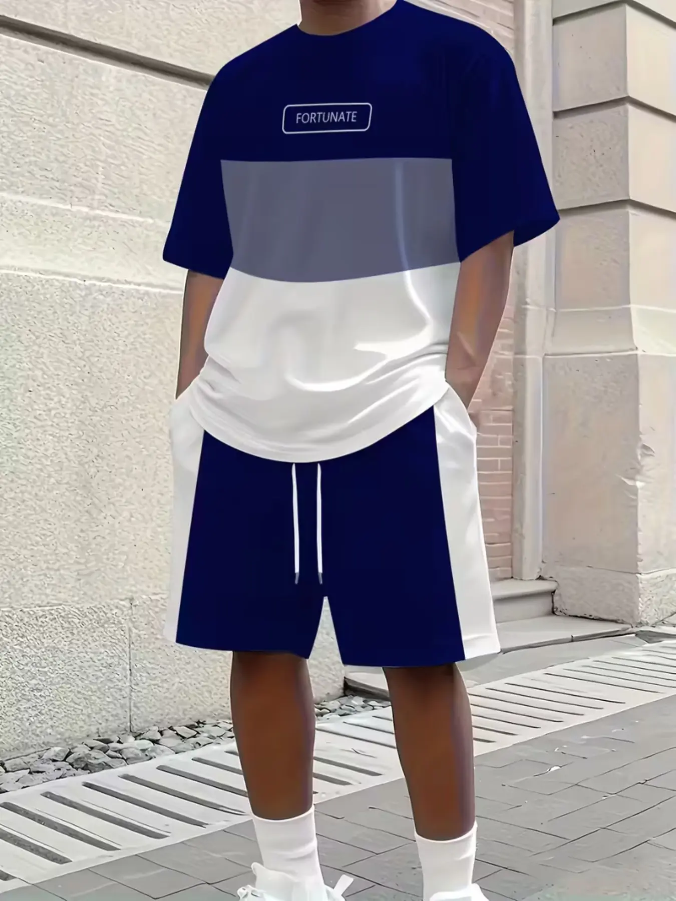 Men's Summer Casual Tee & Shorts Set, Elastic Polyester Knit Fabric, Lightweight, Outdoor Activities