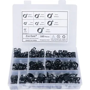 160 Pcs Fuel Line Clamps Spring Hose Clamps Assortment Kit, 6-17 mm 8 Sizes Small Hose Clamps for Fuel Hose Gas Line Vacuum Tubing, Automotive Spring Clamp Set