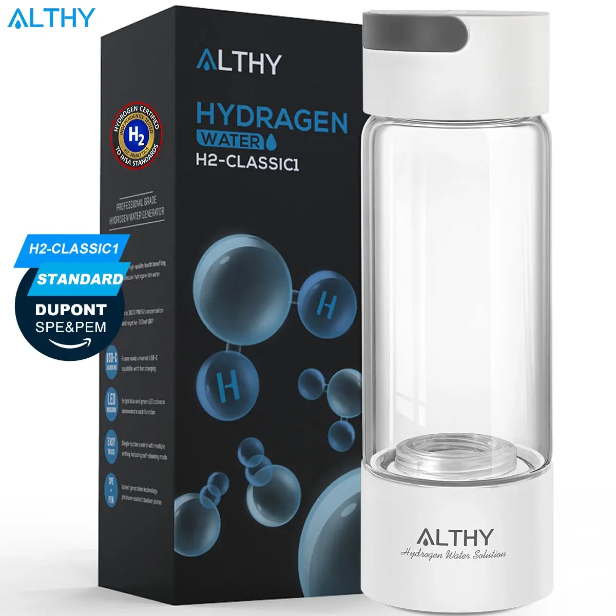 Glass Hydrogen Water Generator Bottle + H2 Inhalation Device