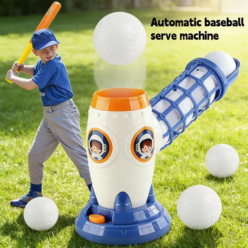 Unisex Auto Backyard Baseball Pitching Machine for Kids Ages 6+, Partially Assembled Sports Toy with Auto Launcher, Bat & 5 Foam Balls - Ideal Backyard/Foam Ball Baseball Gift for Young Athletes