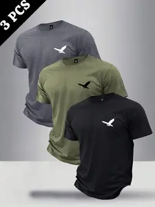 Men’s summer three-piece short-sleeve T-shirt set featuring an eagle graphic print. Suitable for running, golf, fishing, basketball, camping, fitness, swimming, and beachwear—an ideal gift for a husband or boyfriend!