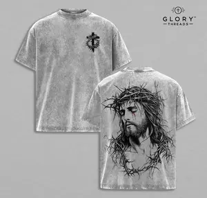 Tears of Blood – Christ’s Love in Pain Jesus Crown of Thorns Washed Tee. God Apparel T-Shirt, Easter Jesus T-Shirt, Easter Streetwear, Christian Graphic Tees, Gym Pump Cover Church Wear.