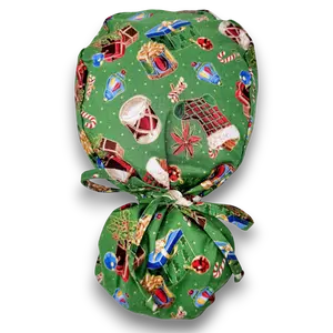 Christmas Stocking Ponytail scrub cap for women with satin lined option by Paradise Caps.