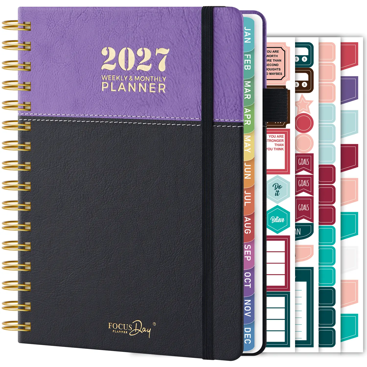 2027 Weekly and Monthly Planner/Calendar, Jan 2027 - Dec 2027, with To-Do List, Monthly Tabs, 4 Stickers, PU Leather Cover, 5.6" x 8.3", Hardcover Organizer Book for School Teachers Students