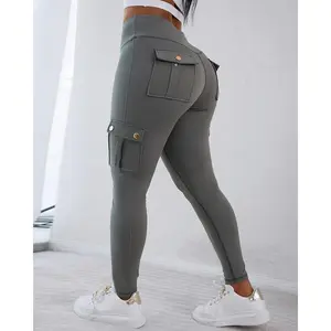 Womens Butt Lifting Leggings with Flap Pockets High Waist Tummy Control Workout Cargo Leggings Yoga Pants Stretchable Gym Training Fitness