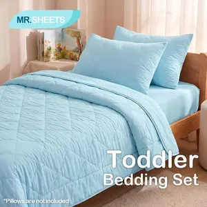 NTBAY 4-Piece Ultra Soft Toddler Bedding Set, Breathable Kids Comforter with Fitted & Flat Sheet, Skin-Friendly Bedding for Boys and Girls