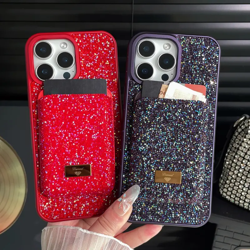 Women's Glitter Crystal-Inlay Magnetic Cellphone Card Holder - 1pc, Strong Magnet, 3 Card Slots, Easy-Remove, MagSafe Compatible, Luxury Decoration, Cover Storage Solution, Accessory for iPhone/Samsung Devices
