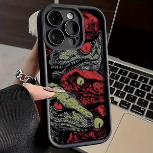 A Cool Retro Animated Dinosaur Pattern Matte Phone Case, Suitable for iPhone 17 Air/16 Plus/15 Pro Max/14 Pro/13/12/11/XS Max/X Phone Case, Perfect Gift for Thanksgiving and Christmas for Family, Friends, Lovers, Boyfriend, Girlfriend