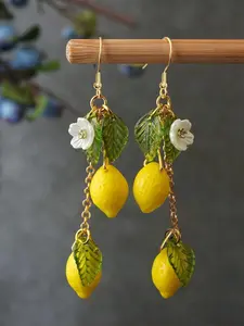 Cute Lemon Leaf Design Dangle Earrings, Fashionable Jewelry Accessories for Women, Daily Clothing Decor, Trendy All-match & Exquisite Jewelry for Birthday Gift, Fruit Veggie Earrings