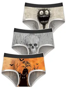 3-Pack Halloween Anime Print Comfortable Underwear, Cute Low Waist Cartoon Style, Fitted Women's Panties for All Seasons