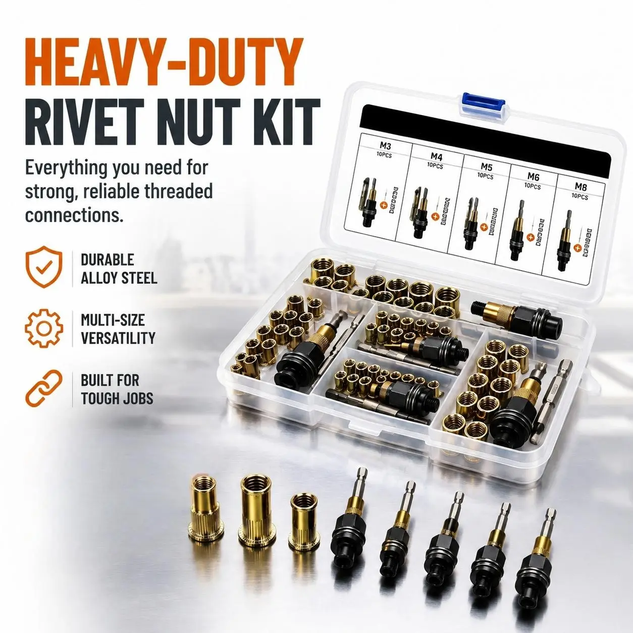 Head Rivet Nut Tool, M3 M4 M5 M6 M8 Rivnut Kit, Carbon Steel Rivnut Set, Threaded Rivet Nut Kit, Manual Riveter Rivnuts Tool Accessory for Automotive Repair Warehouses,fathersdaygift-YY