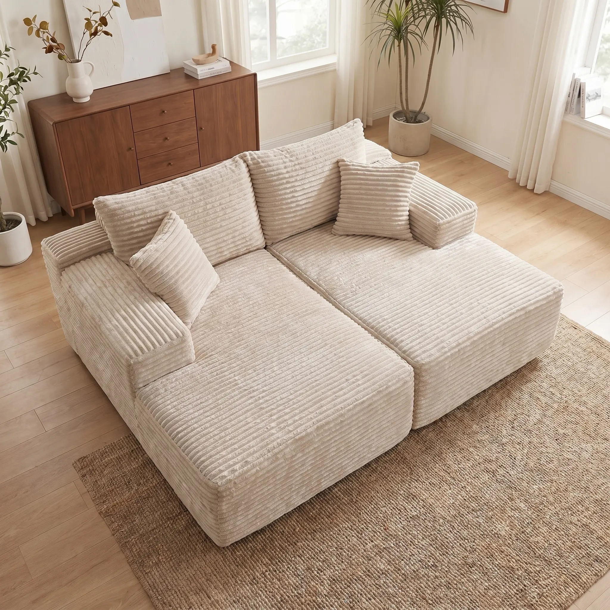 【2 Packages Shipping】Boneless Chaise Lounge, Upholstered Oversized Sofa Bed with Throw Pillows and Armrests, Indoor Sleeper Chair Luxurious Chair Bed for Living Room No Assembly Required