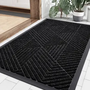 Front Door Mat Outside Entrance, Sturdy Natural Rubber Doormat, Trap Dirt and Moisture, Easy Clean Floor Mats for Indoor Outdoor , 29.5x17 Inch, Black