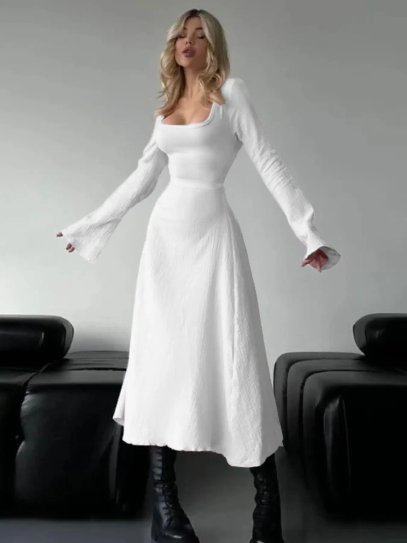 knee length dresses for ladies Winter White Satin A Line Cut Bridal Dress