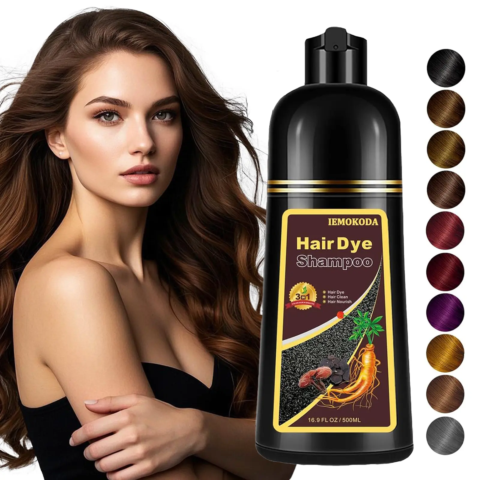 IEMOKODA Light Brown Hair Dye Shampoo- Can Cover Gray Hairs, Herbal Ingredients, Contains Ginseng Extract, Natural Haircoloring， Mother‘s Day Gift