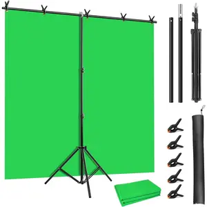 Green Screen Backdrop Kit, 5 x 6.5 ft Portable Green Screen with T-Shaped Stand, Carrying Bag, 5 Clamps, Photography Greenscreen Background Kit for Streaming, Gaming, Zoom