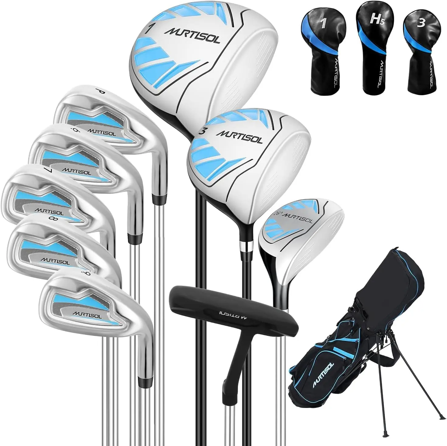 XDriveMax 10-Piece Unisex Adults Complete Right-Handed Golf Clubs Set with Stand Bag (Rain Hood), 1 Driver, 3 Wood, 5 Hybrid, 3 Head Covers, 6-PW Irons, and Putter