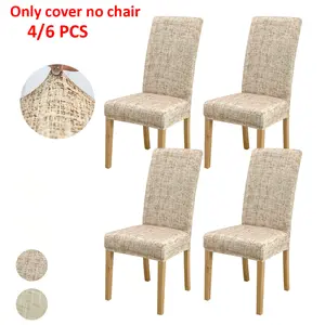 4/6 Piece Stretch Print Chair Covers, Plaid Pattern, Polyester Milk Silk Fabric, Ideal for Restaurant and Living Room Dining Chairs