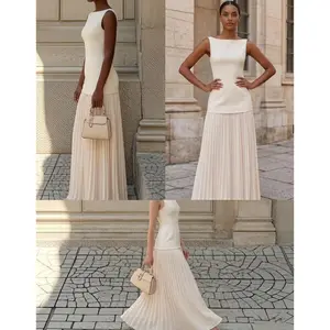 Two Piece Set of Plus Size Solid Color Sleeveless Knitted Vest and Knitted Skirt, Wedding Guest Clothing, Trendy Street Style, Casual Commuting
