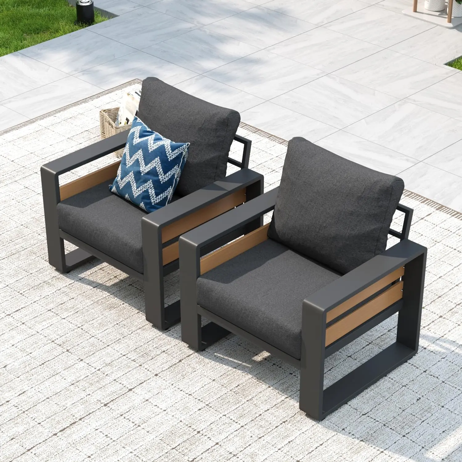 Aoxun Modern 2-Piece Aluminum Outdoor Sectional Set, Durable All-Weather Conversation Sofa with Coffee Table, 6" Thick UV-Proof Olefin Cushions, Sun Protection Waterproof Dark Grey Patio Furniture for Backyard (Installation Instructions Provided)