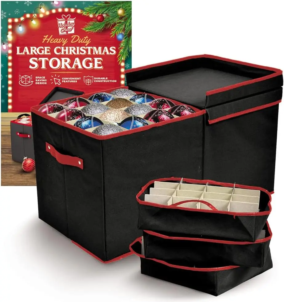 Christmas Ornament Storage Box with 8 Trays – Durable Holiday Decoration Organizer Fits 128 Ornaments – Tear-Proof Fabric, Adjustable Dividers, Protective Design
