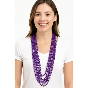 Purple Metallic Bead Necklaces - 8 Pack