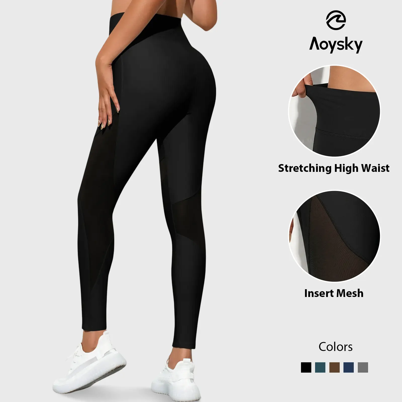 Aoysky Women's High Waist Sports Leggings - Mesh, Butt Lifting, Tummy Control, Tight Training, Sporty, Stretchy Soft Activewear for Workout, Running, Sporty Leggings