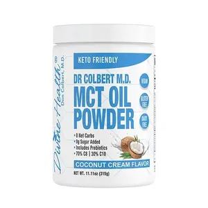 Dr. Colbert, MD MCT Oil Powder | Coconut Cream Flavor | by Divine Health | Keto Zone | 75/C8 25/C10 | 0 Net Carbs | 30 Day Supply | 315g