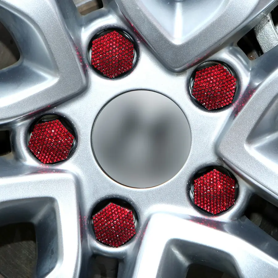 Women's 5-Pcs Diamond Hub Caps, Car Tire Screw Protective Covers, Bling Car Accessories, Auto Replacement Part Add-Ons, Accessories For Car