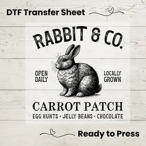 Vintage Rabbit & Co. DTF Transfer – Rustic Easter Carrot Patch Print