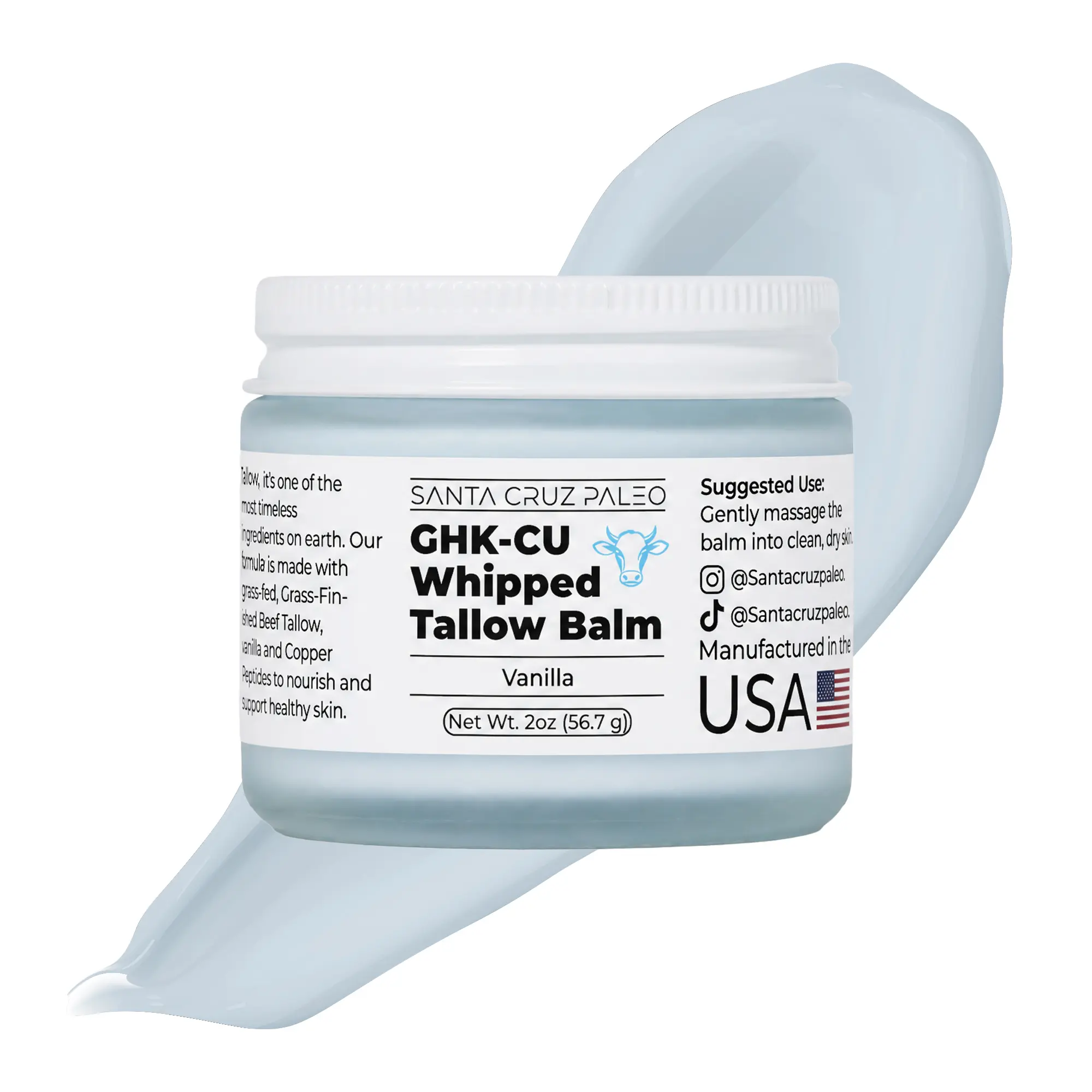 Santa Cruz Paleo GHK-Cu Whipped Tallow Balm + Copper Peptide, Vanilla, 2 Oz