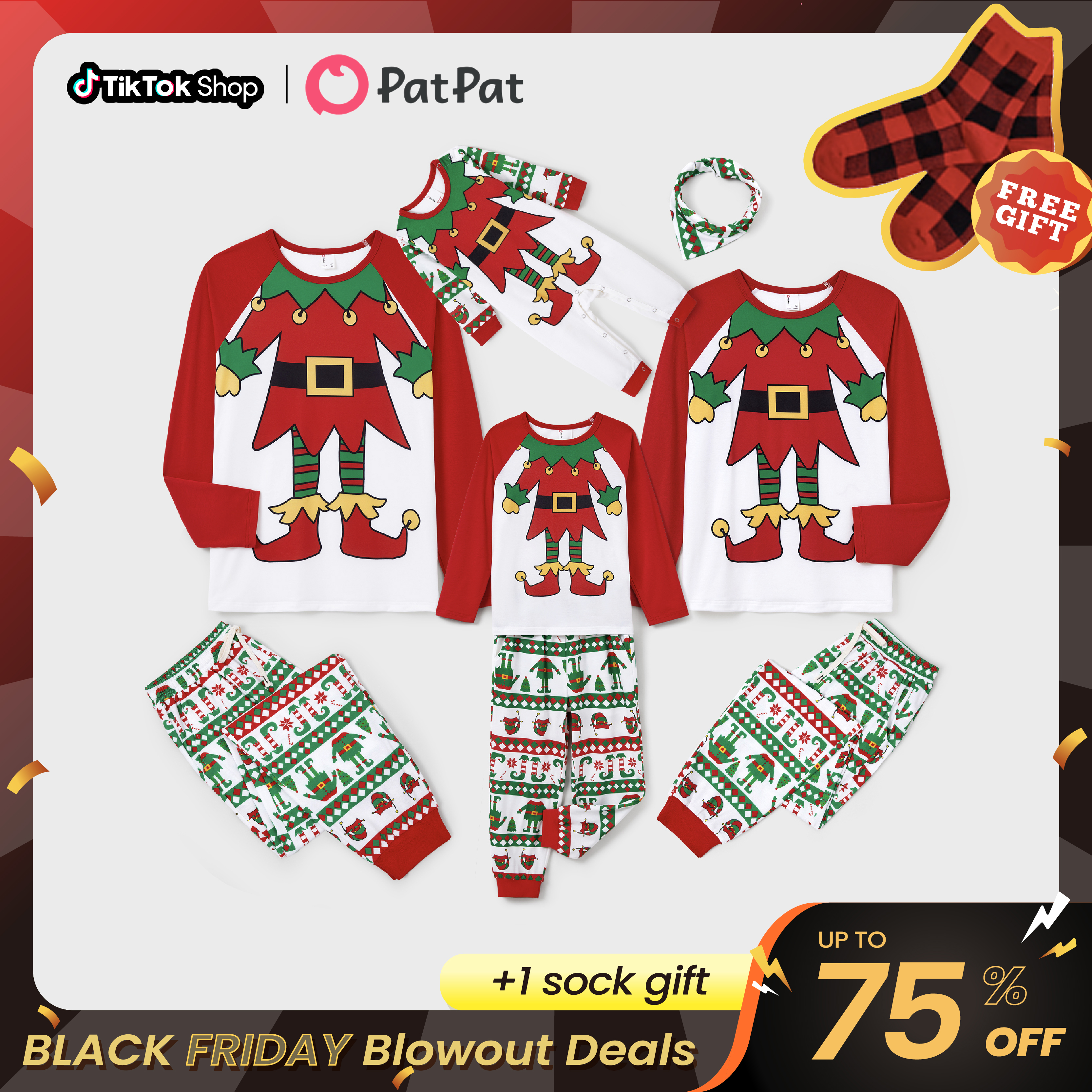 PatPat Christmas Pajamas Soft & Stretchy Family Matching Long Sleeve Sets Playful Circus Patterned Sleepwear for Women Men Couples Adult Kids,Cute Pa