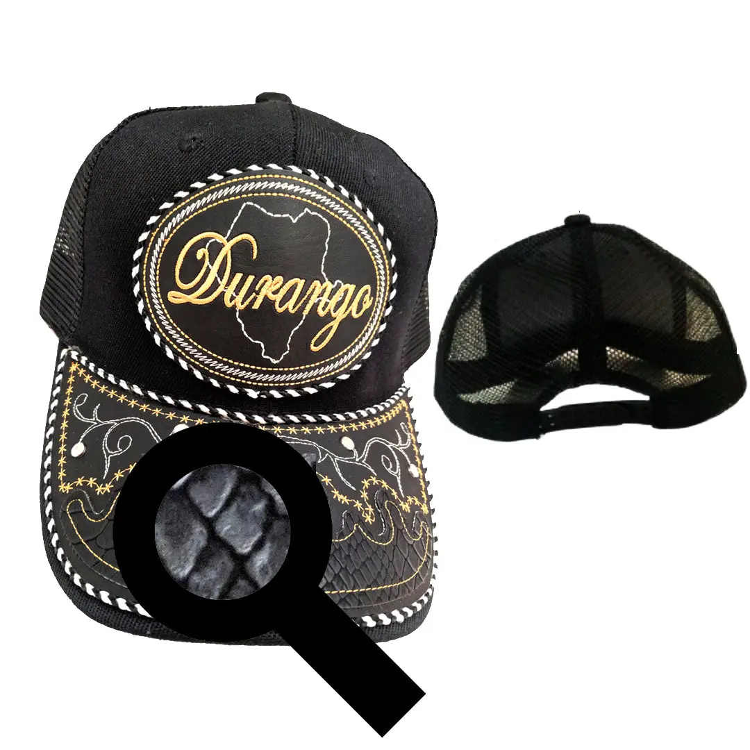 Durango Hat, Adjustable Unisex, Charro Style, Polyester/Acrylic, Embroidered Snake Skin Design In Black , One Size