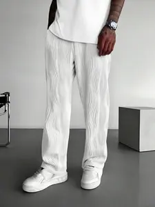 Men's Fashion Casual Textured Fabric Sweatpants Long Pants, Casual Streetwear Trousers, All Seasons Fitted Plain Drawstring Waist, Comfortable Moderate Thick Kint