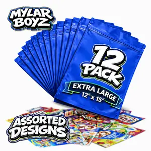 12 Pack X-Large (12" x 15") Zip Bags Packaging Bundle – Assorted Designs
