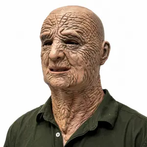 Realistic Old Man Mask, Full Head Latex Bald Grandpa Mask, Movable Mouth, Extended Neck, Creepy Human Face, Cosplay Costume, Halloween Prank Prop