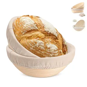 Bread Proofing Baskets Set of 2 10 inch Oval/9 inch Round Shaped Dough Proofing Bowls w/Liners Perfect for Professional & Home Sourdough Bread Baking
