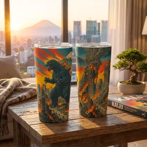 Stained-Glass Kaiju Monster Tumbler, Japanese Giant Creature Cup, City Destruction Artwork, Monster Movie Inspired Travel Mug, 20oz 40oz Tumbler Gift, Gift for Her Him,Gift for your Health